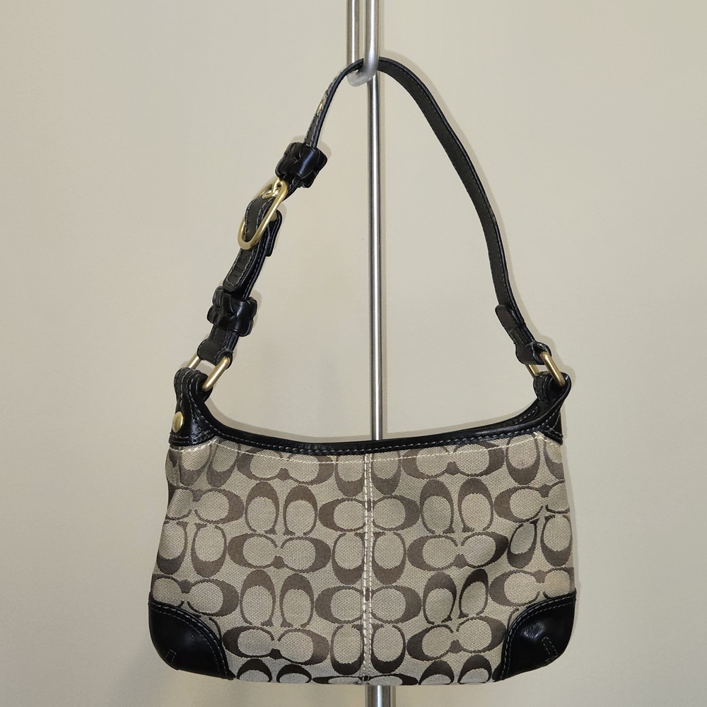 Coach Black and Tan Signature Shoulder Bag